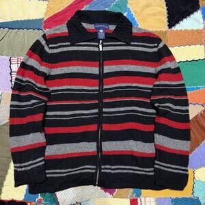 Vintage Charter Club 100% Wool Red/Black/Grey Full Zip Sweater Medium